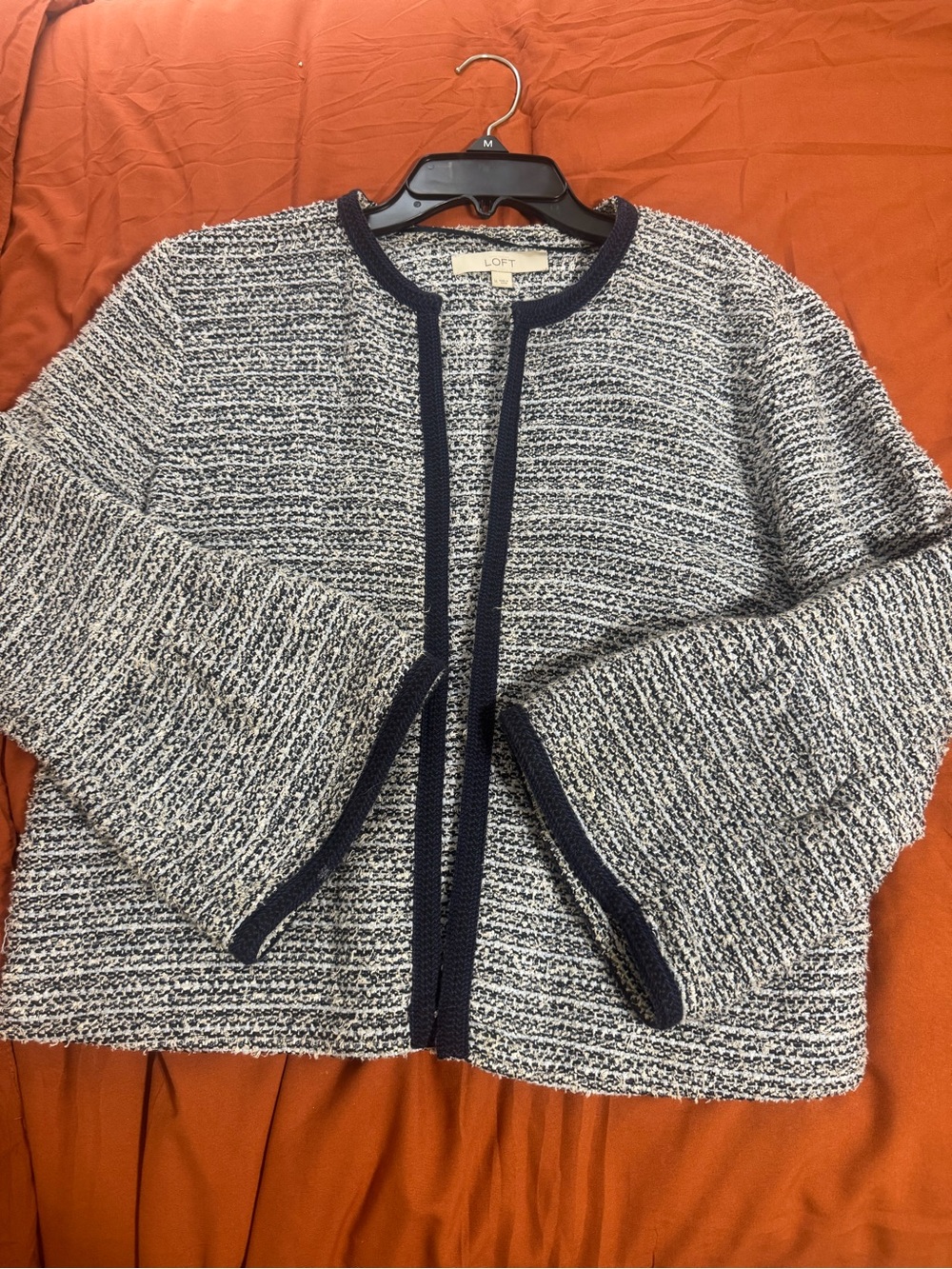 LOFT Navy and Ivory  Open Front Cardigan